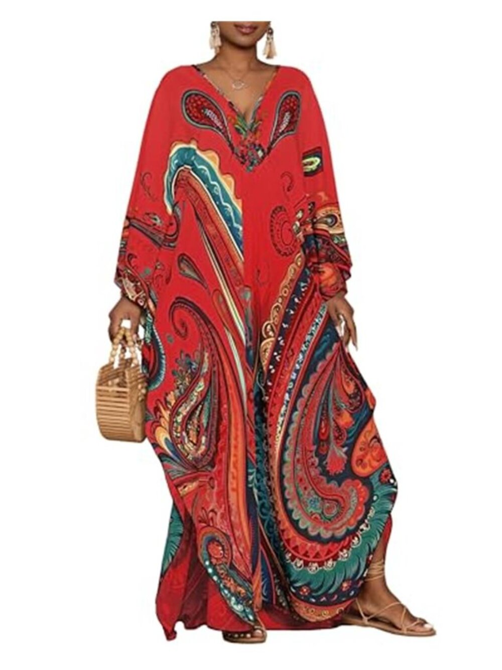 Women's Kaftan Dress Ethnic Print Plus Size Cover Ups with Pockets